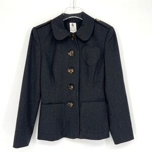 Vtg Gemma Kahng‎ Blazer Womens 6 Wool Y2K Heart Art to Wear Jacket 90s Gray